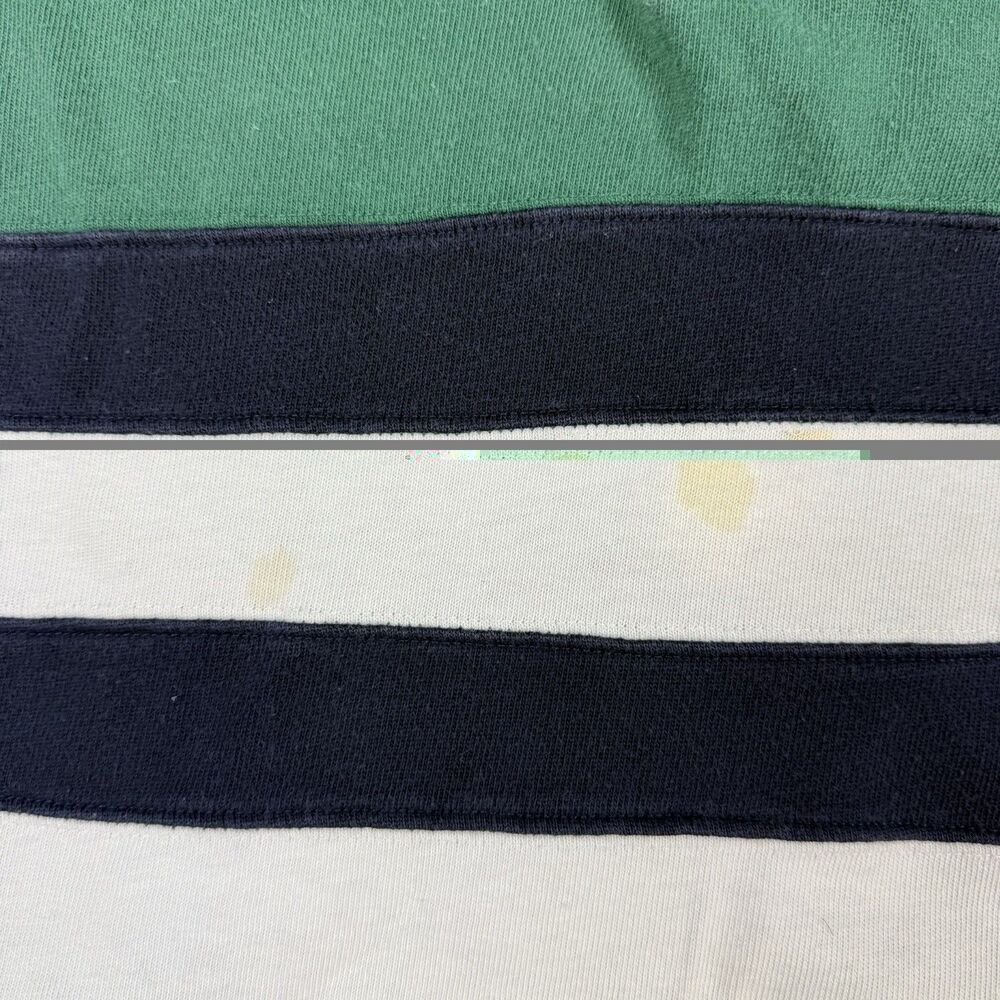 Vintage Bridges Great Outdoors Rugby Shirt Green Navy Striped Cotton Large - Picture 5 of 8